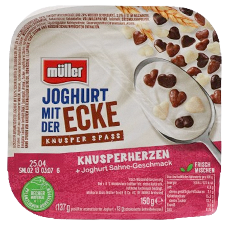 Müller Joghurt mit der Ecke Knusperherzen 150g